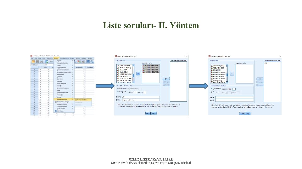 Liste soruları- II. Yöntem UZM. DR. EBRU KAYA BAŞAR AKDENİZ ÜNİVERSİTESİ İSTATİSTİK DANIŞMA BİRİMİ