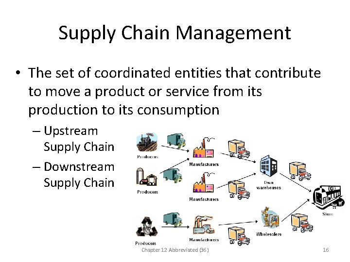 Supply Chain Management • The set of coordinated entities that contribute to move a