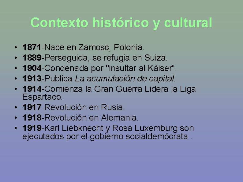 Contexto histórico y cultural • • • 1871 -Nace en Zamosc, Polonia. 1889 -Perseguida,