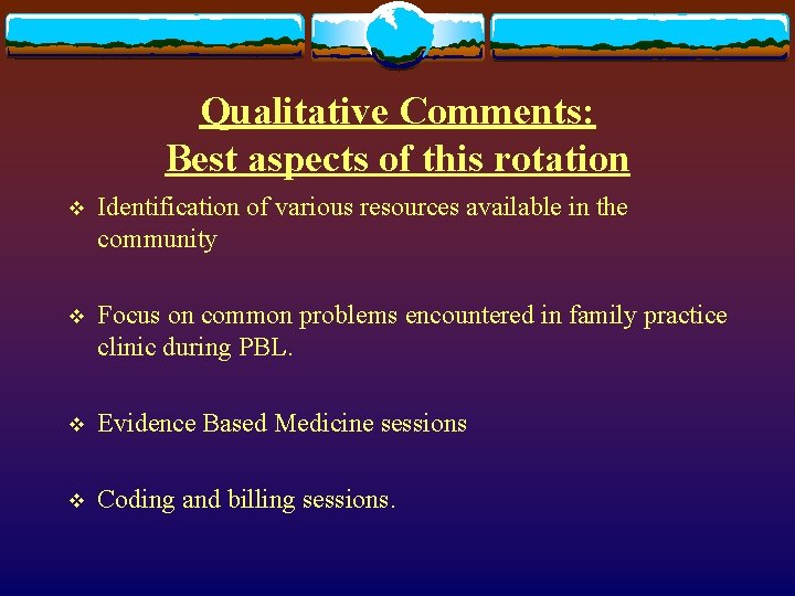 Qualitative Comments: Best aspects of this rotation v Identification of various resources available in