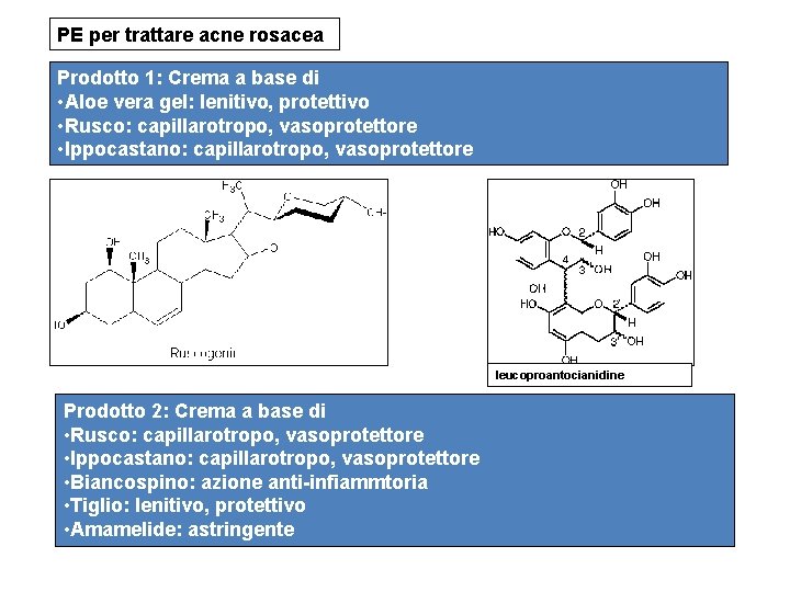 PE per trattare acne rosacea Prodotto 1: Crema a base di • Aloe vera