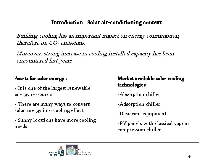 Introduction : Solar air-conditioning context Building cooling has an important impact on energy consumption,