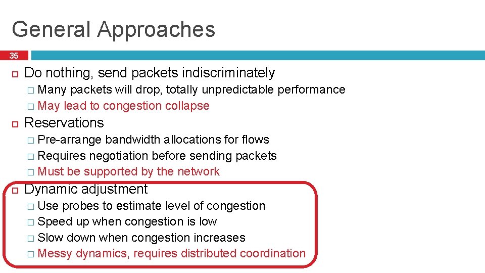 General Approaches 35 Do nothing, send packets indiscriminately � Many packets will drop, totally