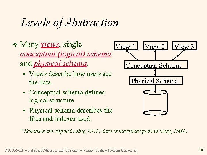 Levels of Abstraction v Many views, single View 1 View 2 View 3 conceptual