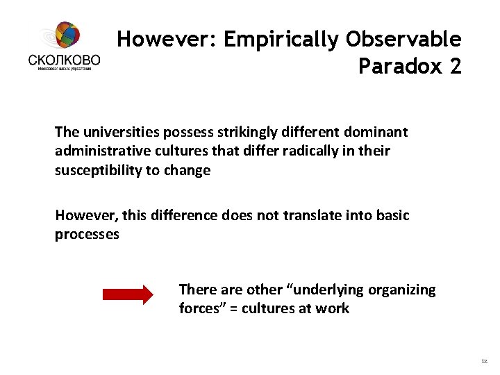 However: Empirically Observable Paradox 2 The universities possess strikingly different dominant administrative cultures that