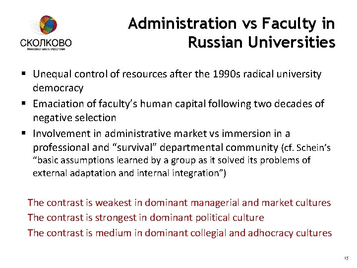 Administration vs Faculty in Russian Universities § Unequal control of resources after the 1990