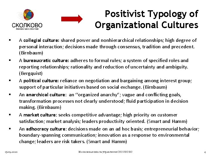 Positivist Typology of Organizational Cultures § § § 15. 09. 2020 A collegial culture: