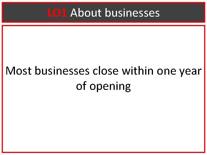 LO 1 About businesses Most businesses close within one year of opening 
