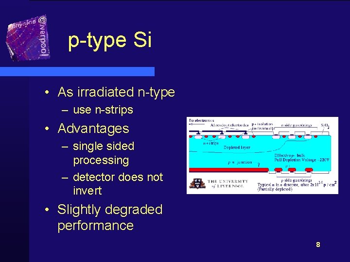 p-type Si • As irradiated n-type – use n-strips • Advantages – single sided