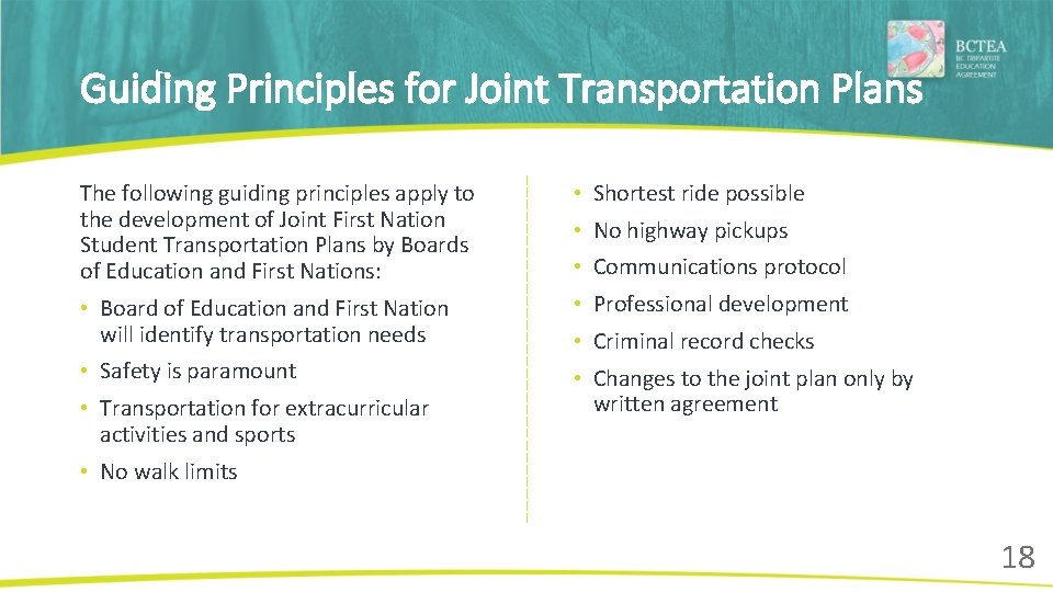 Guiding Principles for Joint Transportation Plans The following guiding principles apply to the development