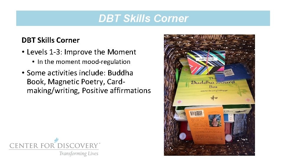 DBT Skills Corner • Levels 1 -3: Improve the Moment • In the moment