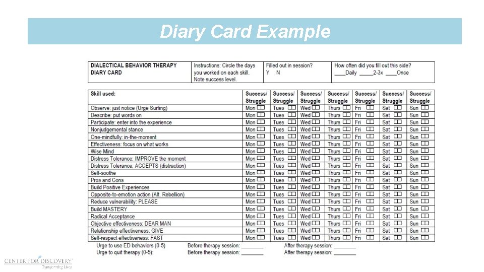 Diary Card Example 