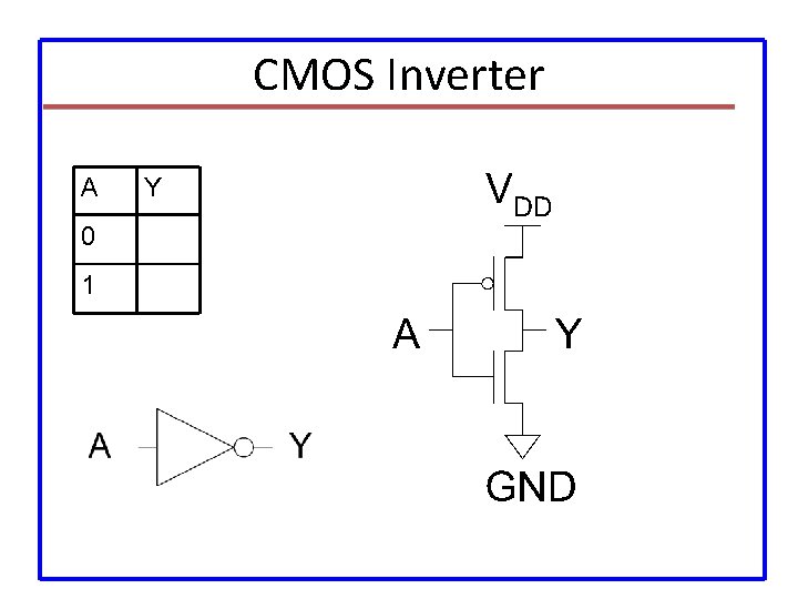 CMOS Inverter A 0 1 Y 