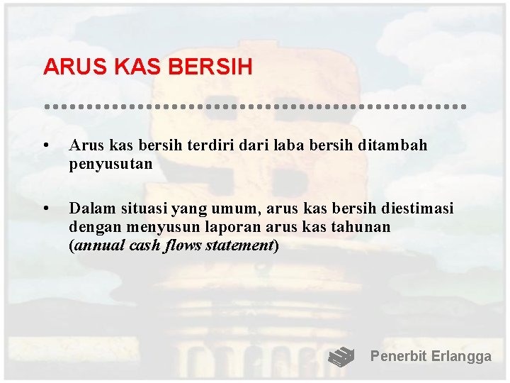 ARUS KAS BERSIH • Arus kas bersih terdiri dari laba bersih ditambah penyusutan •