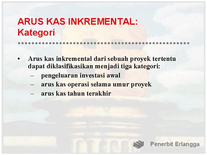 ARUS KAS INKREMENTAL: Kategori • Arus kas inkremental dari sebuah proyek tertentu dapat diklasifikasikan