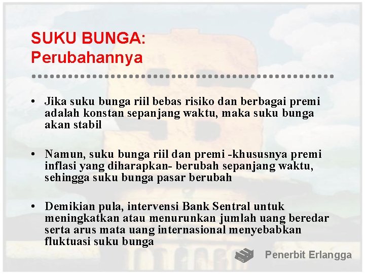 SUKU BUNGA: Perubahannya • Jika suku bunga riil bebas risiko dan berbagai premi adalah