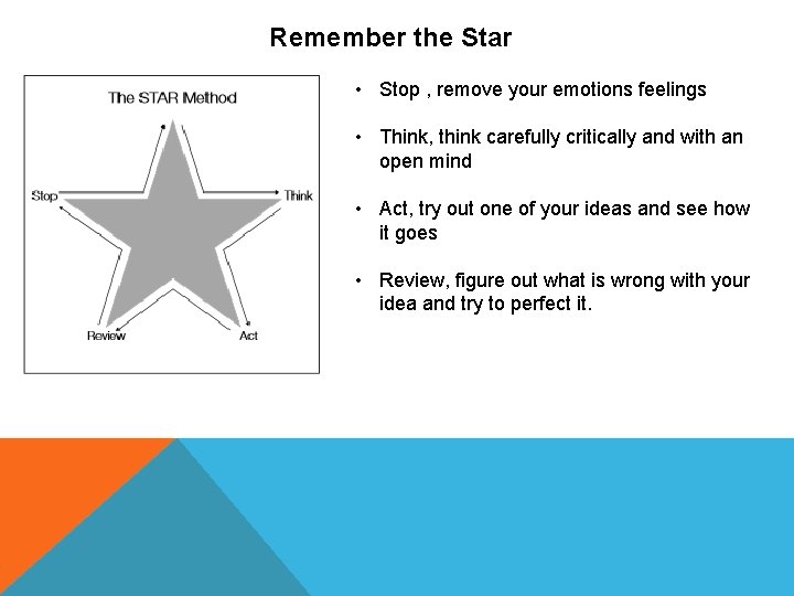 Remember the Star • Stop , remove your emotions feelings • Think, think carefully Remember the Star • Stop , remove your emotions feelings • Think, think carefully