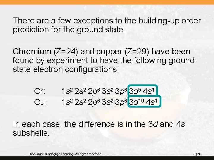 There a few exceptions to the building-up order prediction for the ground state. Chromium