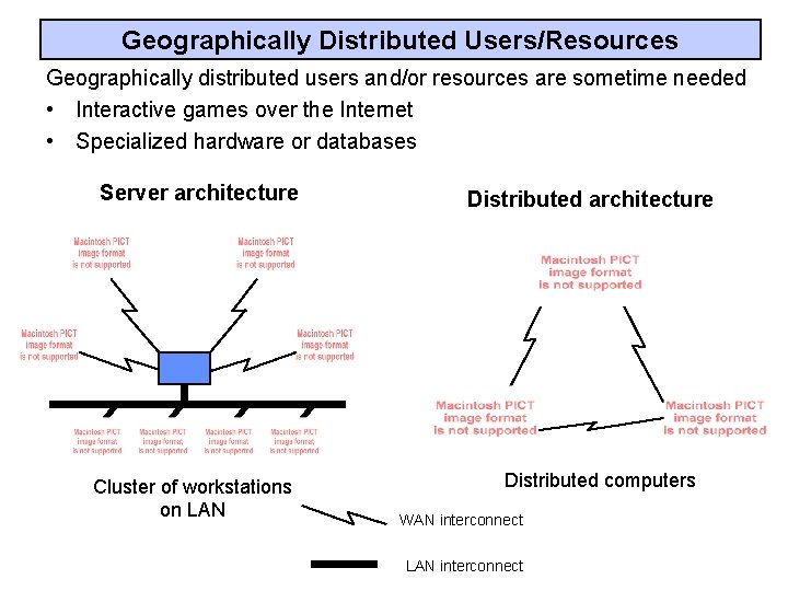Geographically Distributed Users/Resources Geographically distributed users and/or resources are sometime needed • Interactive games