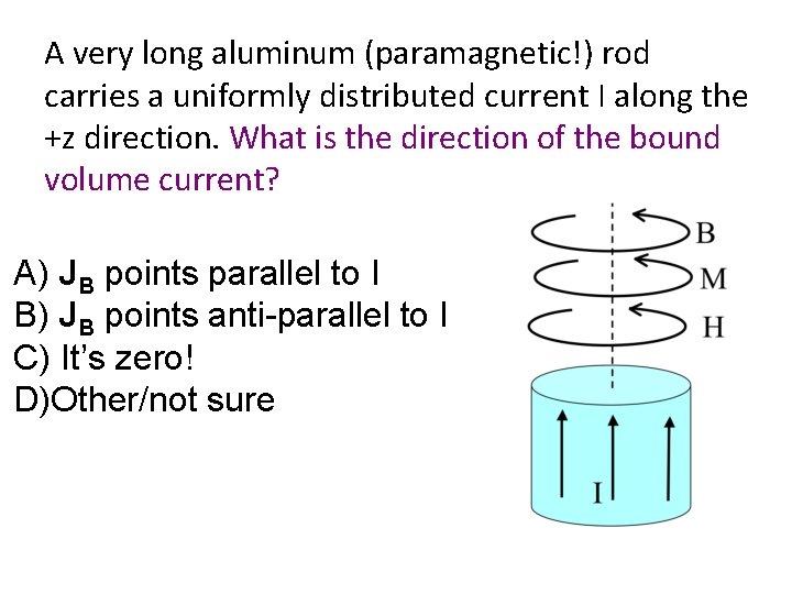 A very long aluminum (paramagnetic!) rod carries a uniformly distributed current I along the