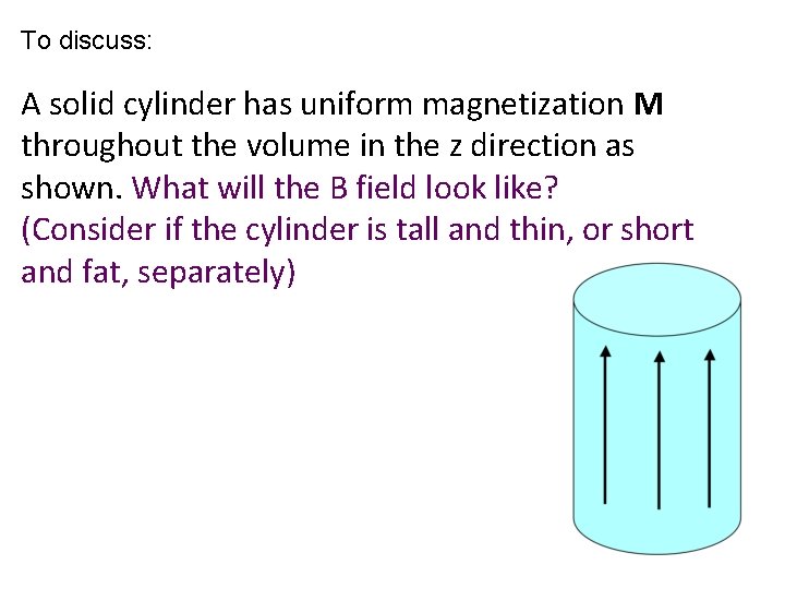 To discuss: A solid cylinder has uniform magnetization M throughout the volume in the