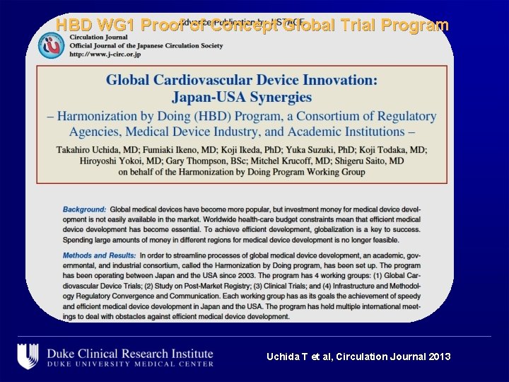 HBD WG 1 Proof of Concept Global Trial Program Uchida T et al, Circulation