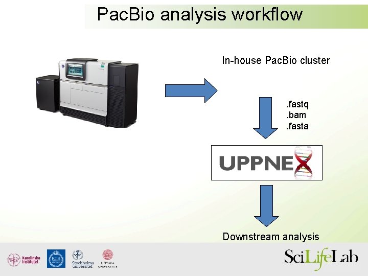 Pac. Bio analysis workflow In-house Pac. Bio cluster . fastq. bam. fasta Downstream analysis
