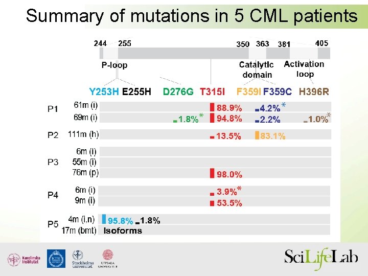Summary of mutations in 5 CML patients 