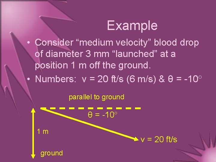 Example • Consider “medium velocity” blood drop of diameter 3 mm “launched” at a