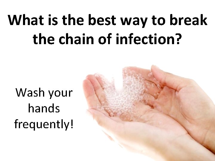 What is the best way to break the chain of infection? Wash your hands