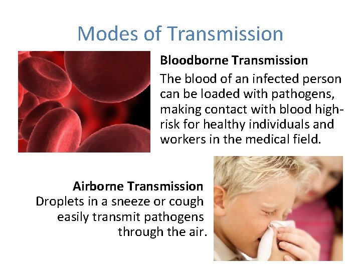 Modes of Transmission Bloodborne Transmission The blood of an infected person can be loaded