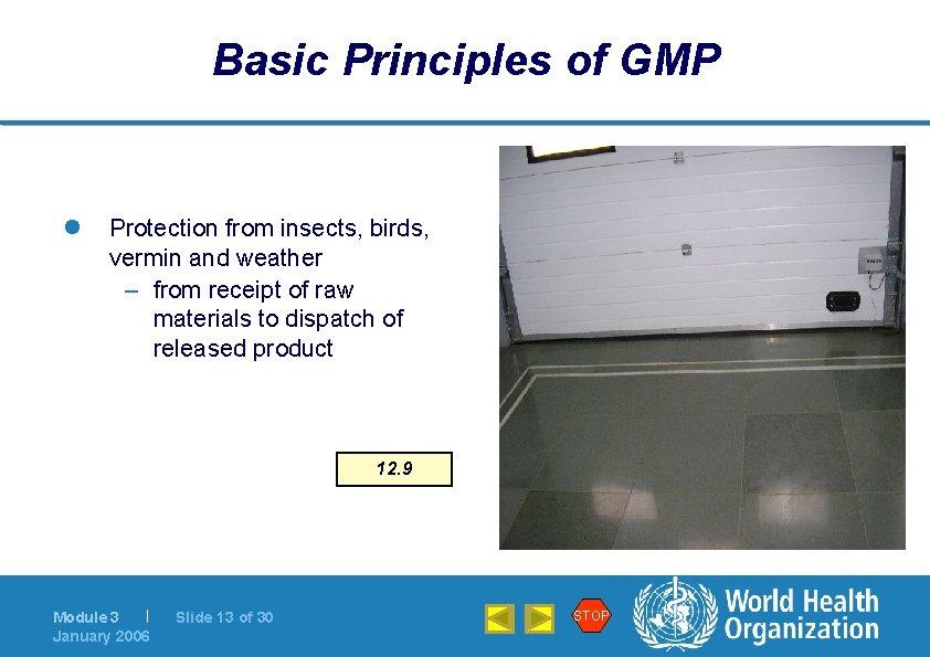 Basic Principles of GMP l Protection from insects, birds, vermin and weather – from