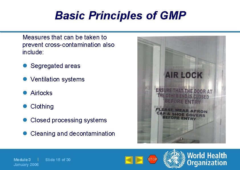 Basic Principles of GMP Measures that can be taken to prevent cross-contamination also include: