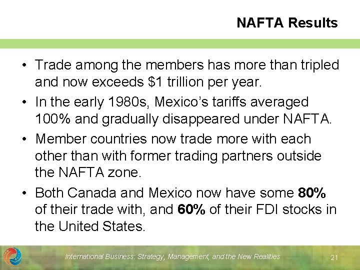 NAFTA Results • Trade among the members has more than tripled and now exceeds