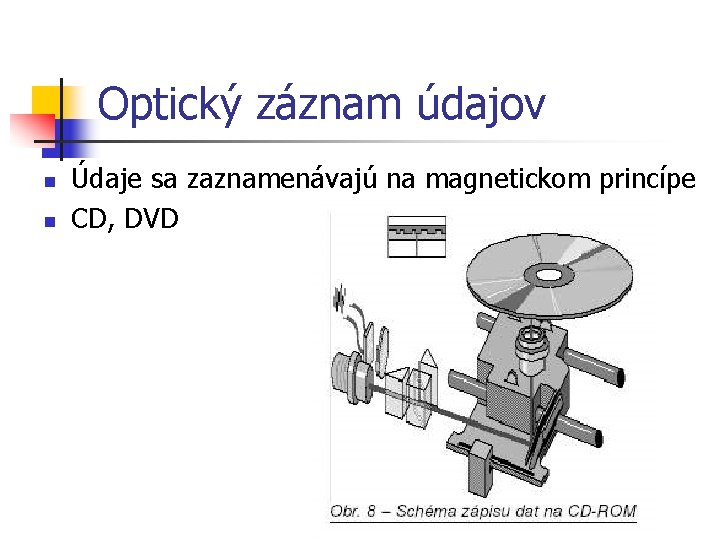 Optický záznam údajov n n Údaje sa zaznamenávajú na magnetickom princípe CD, DVD Optický záznam údajov n n Údaje sa zaznamenávajú na magnetickom princípe CD, DVD
