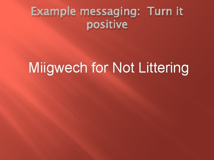 Example messaging: Turn it positive Miigwech for Not Littering 