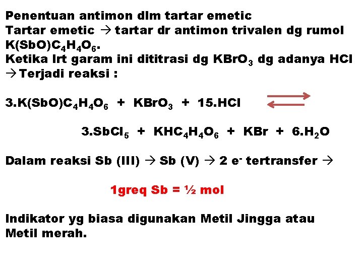 Penentuan antimon dlm tartar emetic Tartar emetic tartar dr antimon trivalen dg rumol K(Sb.