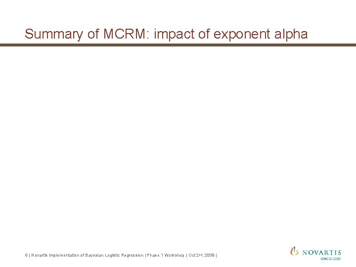 Summary of MCRM: impact of exponent alpha • 6 | Novartis implementation of Bayesian Summary of MCRM: impact of exponent alpha • 6 | Novartis implementation of Bayesian