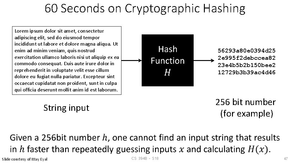 60 Seconds on Cryptographic Hashing Lorem ipsum dolor sit amet, consectetur adipiscing elit, sed