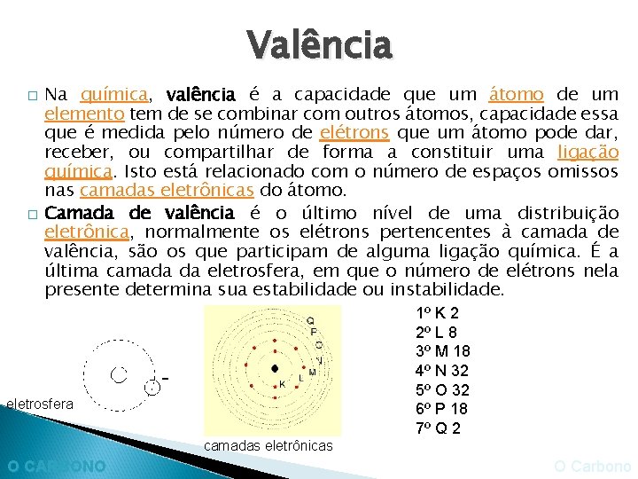 Valência � � Na química, valência é a capacidade que um átomo de um