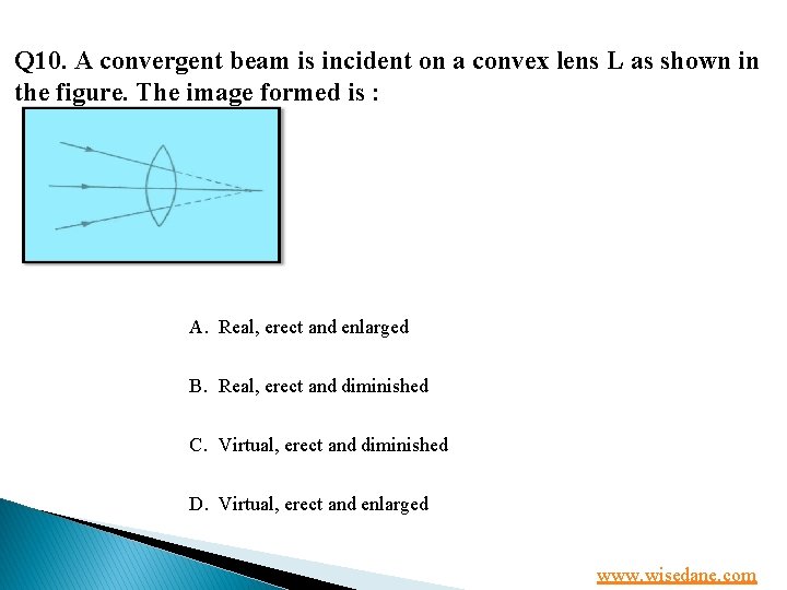Q 10. A convergent beam is incident on a convex lens L as shown