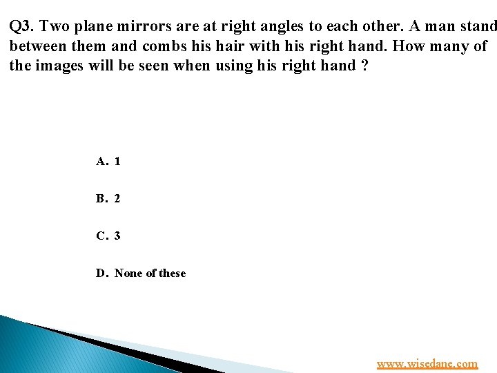 Q 3. Two plane mirrors are at right angles to each other. A man