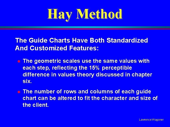 Hay Method The Guide Charts Have Both Standardized And Customized Features: l The geometric