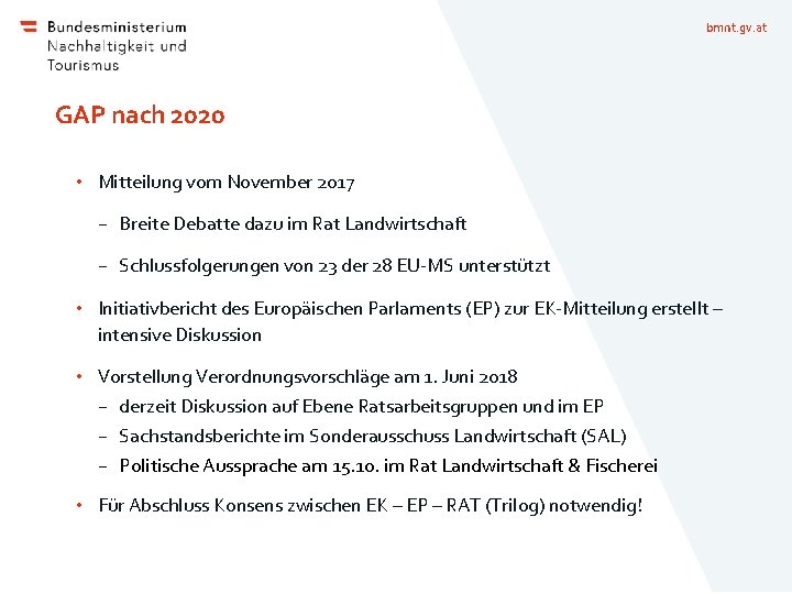 bmnt. gv. at GAP nach 2020 • Mitteilung vom November 2017 − Breite Debatte