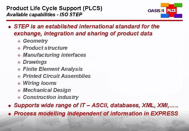 Product Life Cycle Support (PLCS) Available capabilities - ISO STEP l STEP is an