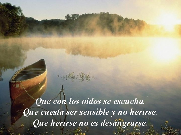Que con los oídos se escucha. Que cuesta ser sensible y no herirse. Que