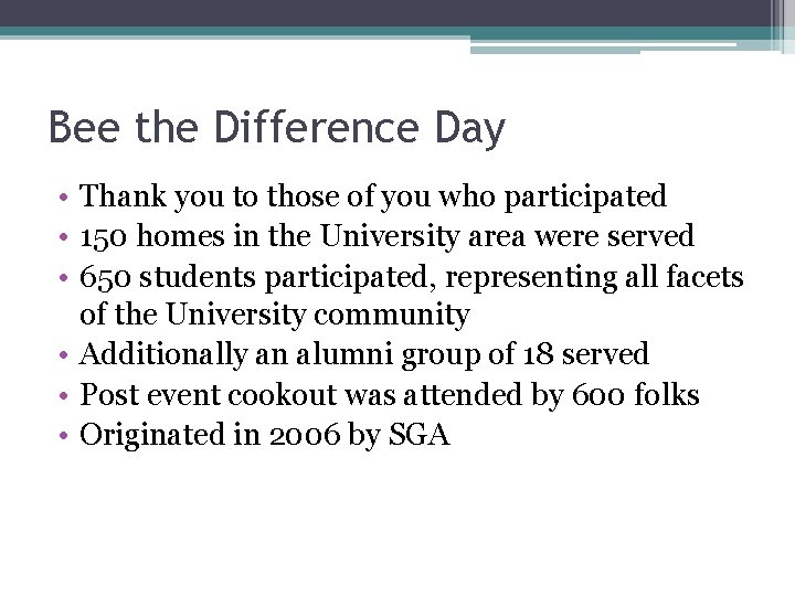 Bee the Difference Day • Thank you to those of you who participated •