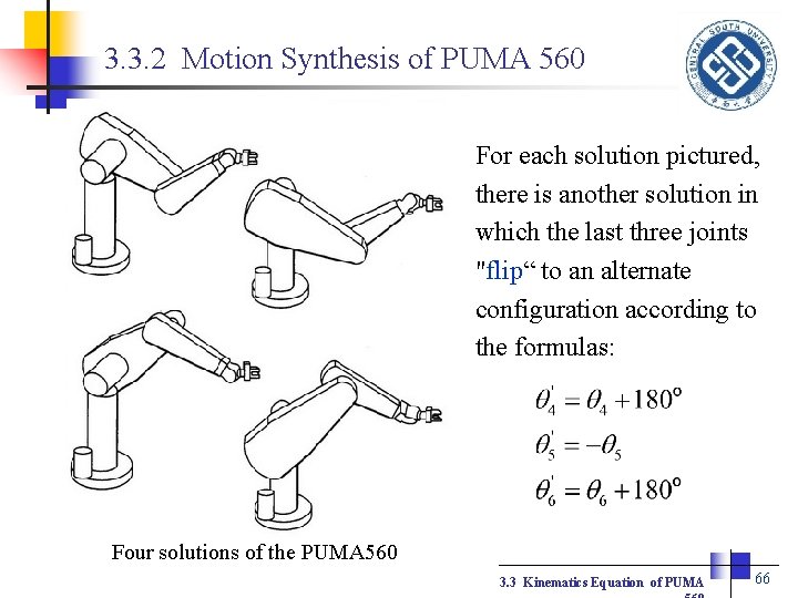 3. 3. 2 Motion Synthesis of PUMA 560 For each solution pictured, there is