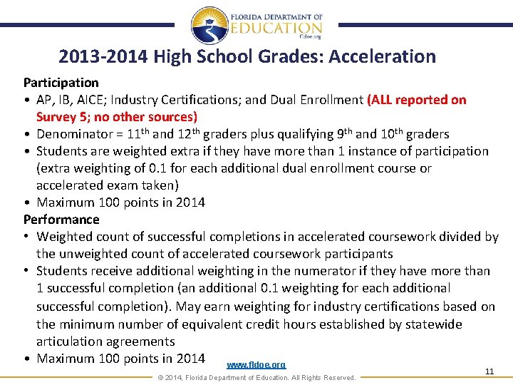 2013 -2014 High School Grades: Acceleration Participation • AP, IB, AICE; Industry Certifications; and