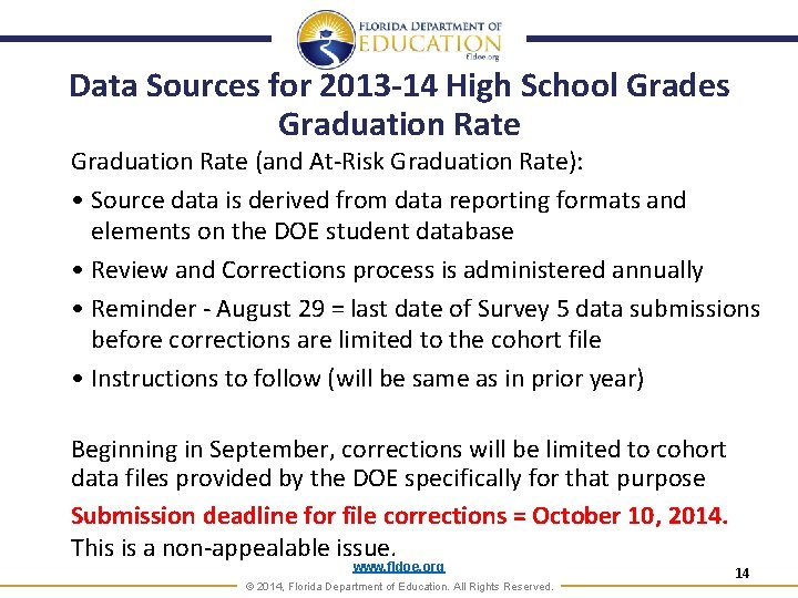 Data Sources for 2013 -14 High School Grades Graduation Rate (and At-Risk Graduation Rate):